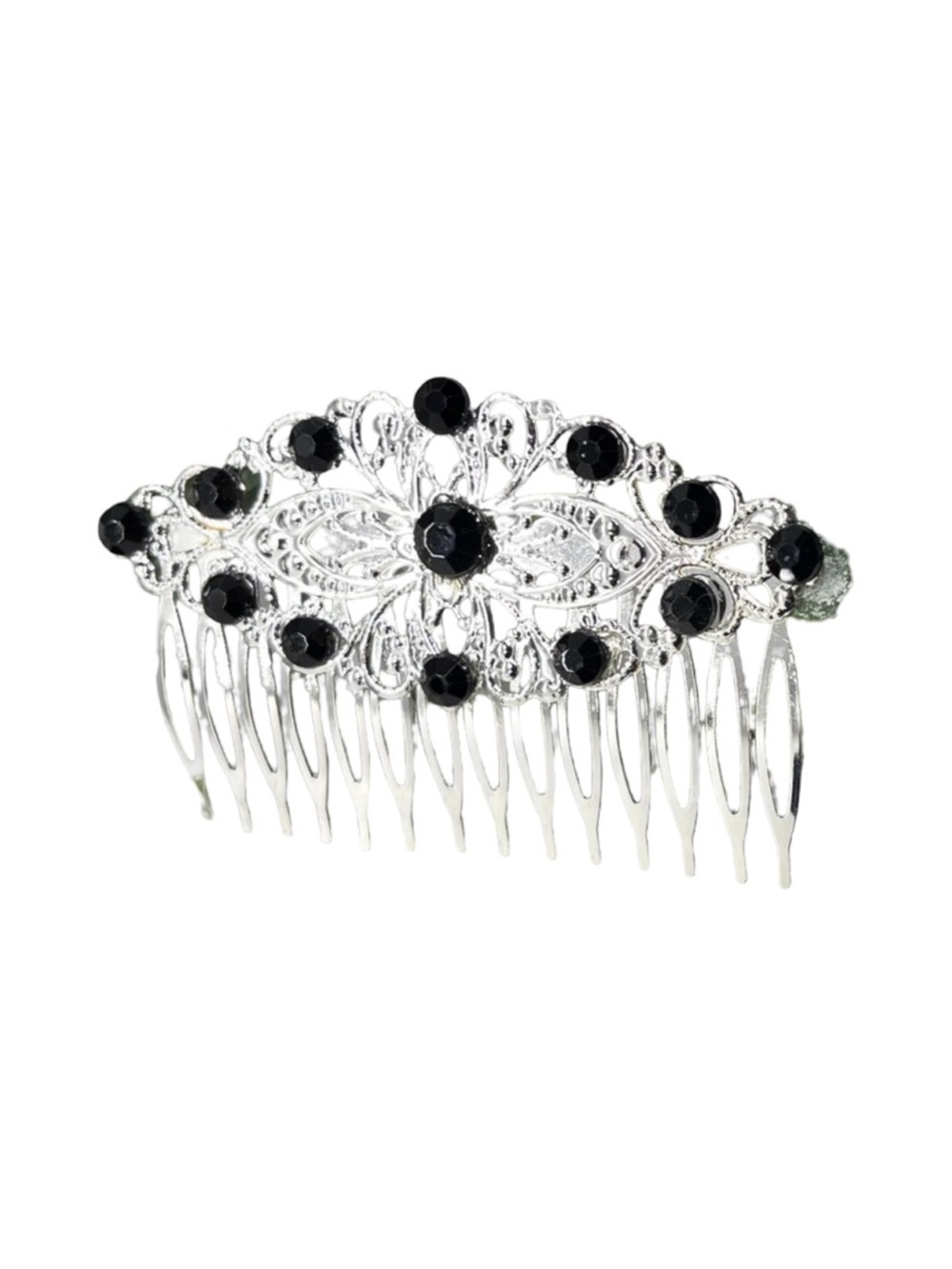 Silver Hair Comb with Black Gem Accents FINAL PRICE DROP